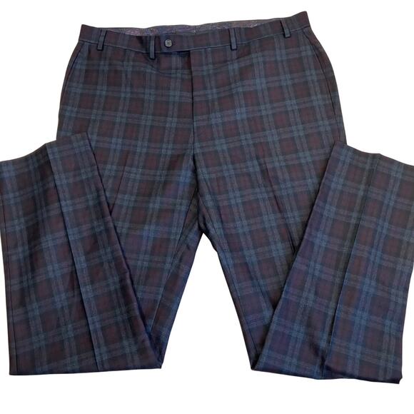 L-Ralph Lauren Mens Wool Blend Burgundy Plaid Flat Front Dress Pants Slim Fit - Picture 7 of 16